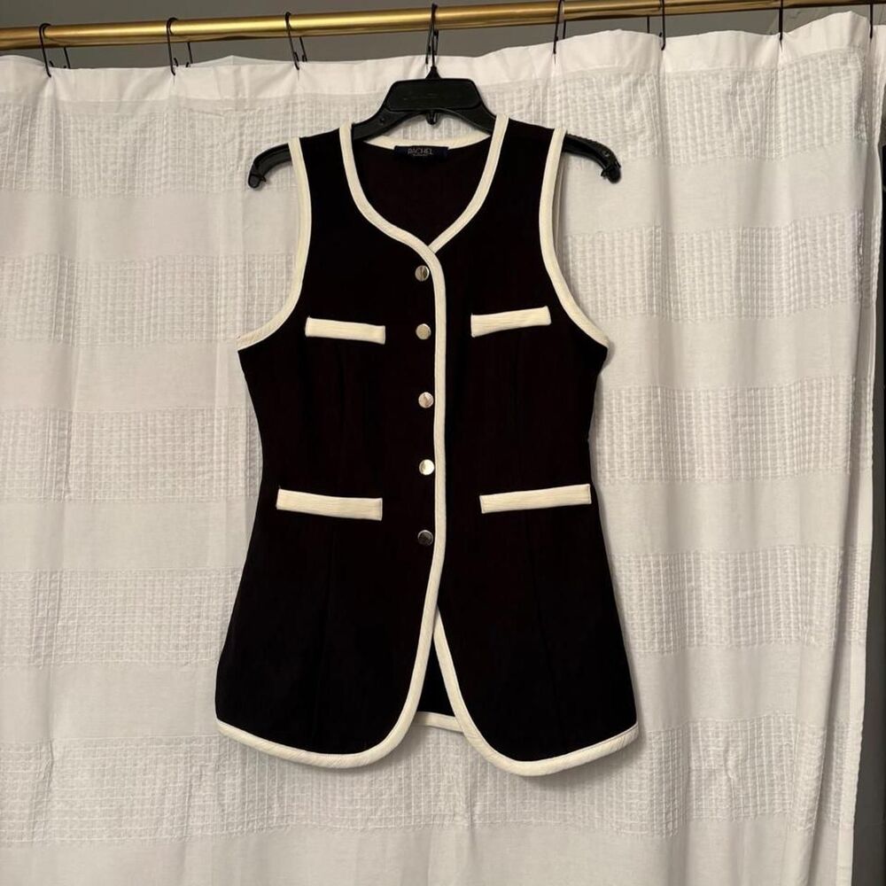 Rachel Roy black vest with white trim, size S Women's Gilet